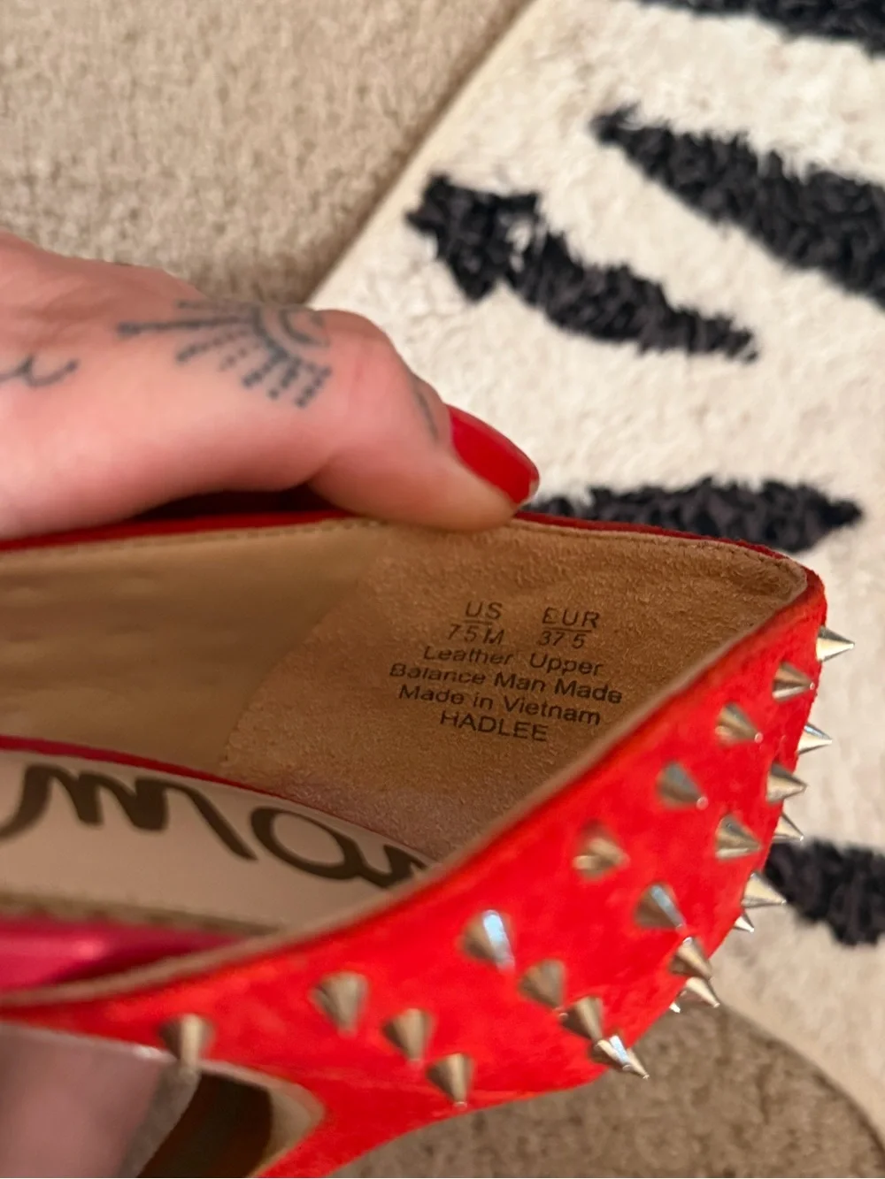 Sam Edelman Red Suede Pointed-Toe Stud Heels - Picture 6 of 6